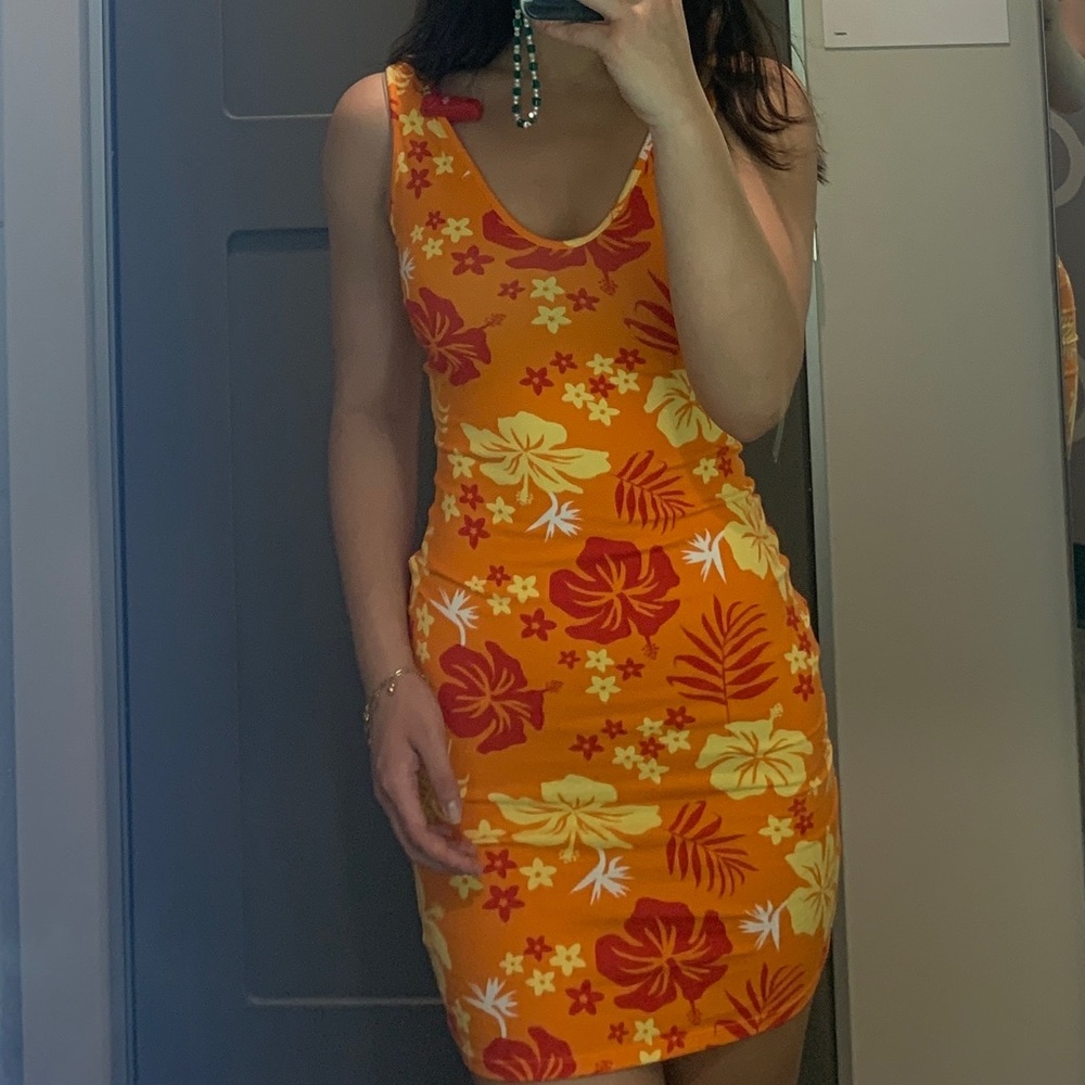 Wild Fable by Target orange floral bodycon dress adjustable length